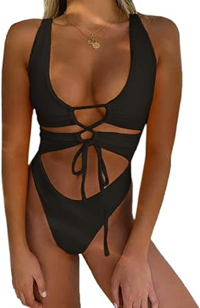 Photo 1 of CHYRII Women's Sexy Cutout Lace Up High Cut One Piece Swimsuit Monokini