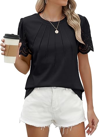 Photo 1 of Blooming Jelly Women's Dressy Casual Blouses Business Work Tops Lace Short Sleeve Shirts Trendy Summer Outfits - L