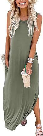 Photo 1 of ANRABESS Women Casual Loose Sundress - Olive - M