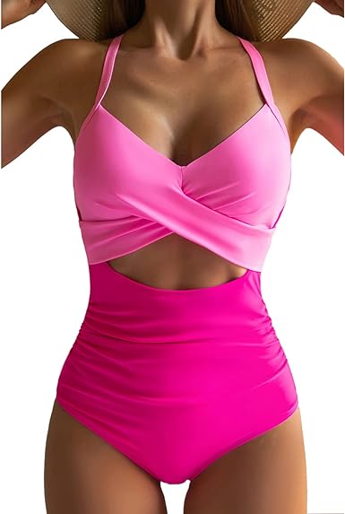 Photo 1 of Eomenie Women's One Piece Swimsuits Tummy Control Cutout High Waisted Bathing Suit Wrap Tie Back 1 Piece Swimsuit - S