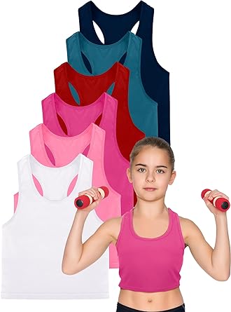 Photo 1 of 6 Pieces Girls Dance Tank Top Racerback Crop Tank Top Sleeveless Dance Top for Ballet Gymnastics Dancewear - XXL