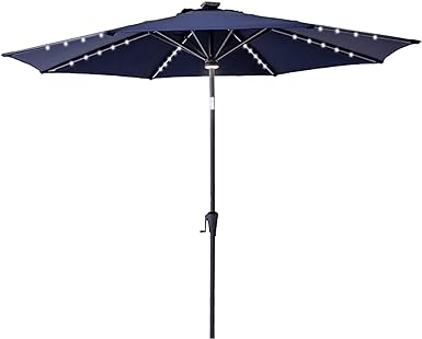 Photo 1 of 11 ft Solar Powered Outdoor Market Patio Table Umbrella with LED Lights and Tilt