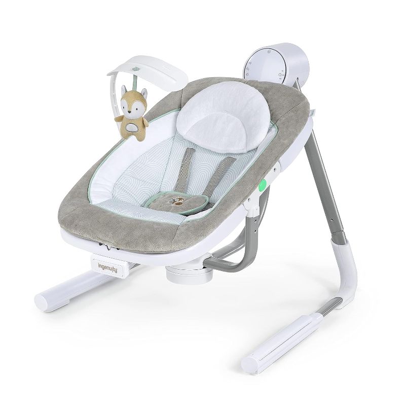 Photo 1 of Ingenuity Anyway Sway 5-Speed Multi-Direction Portable Foldable Baby Swing & Infant Seat with Vibrations, Nature Sounds, 0-9 Months 6-20 lbs (Ray)