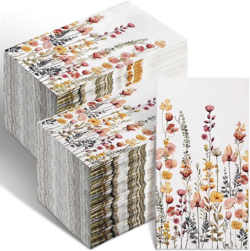 Photo 1 of 200 Pcs Disposable Hand Towels for Bathroom Paper Guest Napkins Floral Guest Towels Paper Napkins Paper Towels Disposable Guest Napkins for Bathroom Wedding (Vintage Flowers)