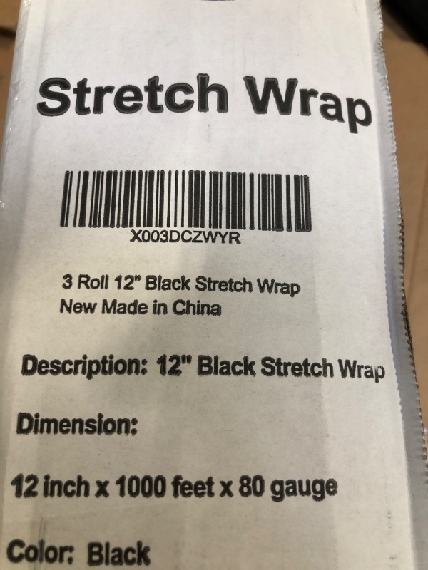 Photo 3 of BOMEI PACK Black Stretch Wrap Industrial Strength with Plastic Handle 12" x 1000 Feet 80 Gauge 3-Pack, Black Shrink Wrap, Self-Adhering Black Plastic Wrap for Shipping, Moving
