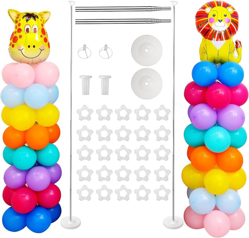 Photo 1 of 2 Sets Balloon Stand Kit, Adjustable Height Balloon Column Kit for Floor with Metal Telescopic Pillar for Table Graduation Birthday Baby Shower Gender Reveal Party Decorations
