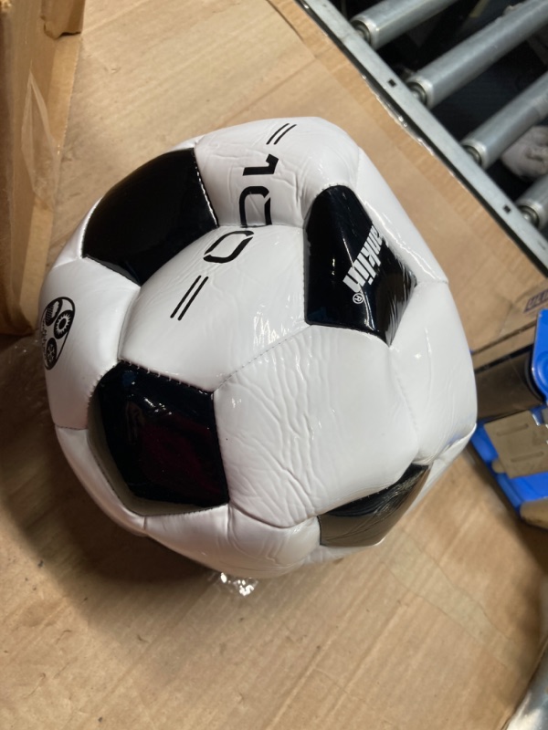 Photo 2 of Franklin Sports Soccer Balls - Competition 100 Youth + Adult Soccer Balls - Size 3, Size 4 + Size 5 Traditional Soccer Balls - Single + 12 Ball Bulk Packs - Black + White Size 5 - 1 Inflated Ball