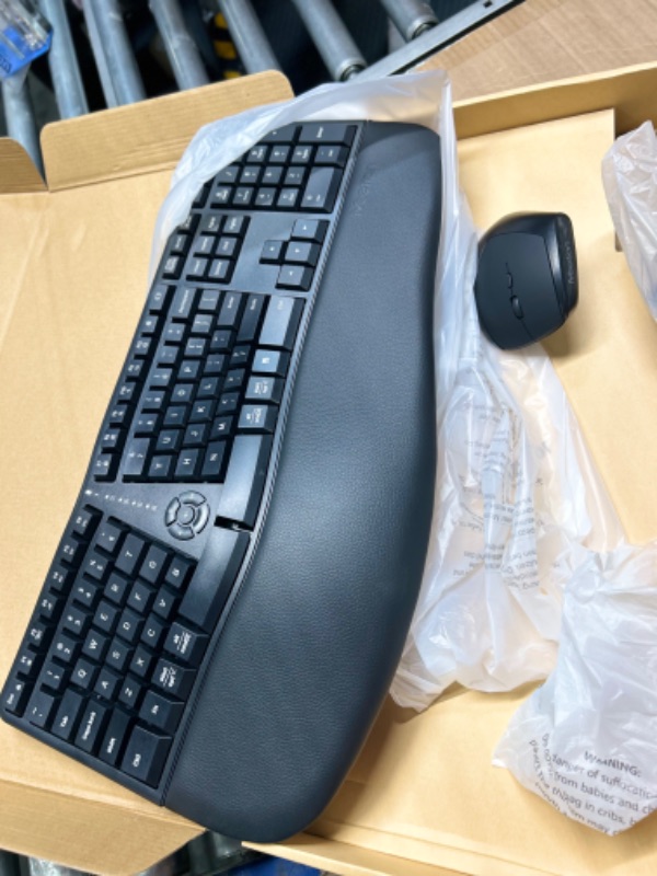 Photo 3 of MEETION Ergonomic Wireless Keyboard and Mouse, Ergo Keyboard with Vertical Mouse, Split Keyboard with Cushioned Wrist, Palm Rest, Natural Typing, Rechargeable, Full Size, Windows/Mac/Computer/Laptop