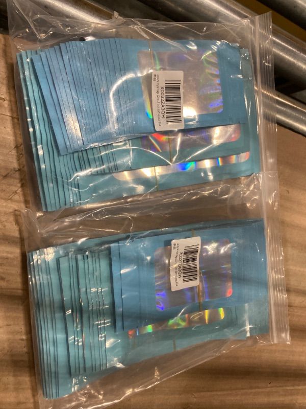 Photo 1 of ***2 PACK OF 120 smell proof bags 120 Pack EACH*** holographic bags Resealable mylar bags (3 Sizes: 5x8 + 4x6 + 3x5 Inch: Each 40 pcs) Blue