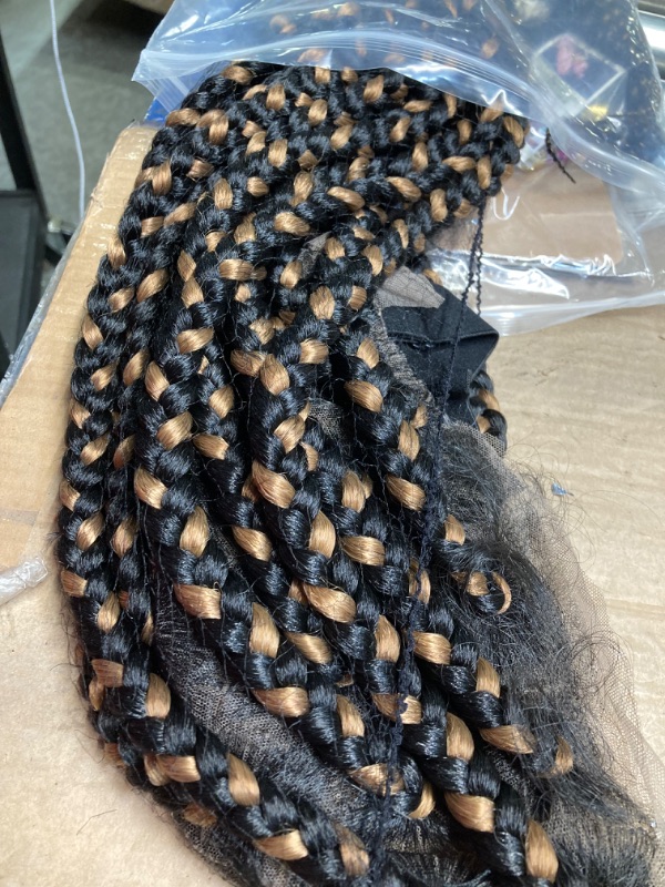 Photo 3 of Anogol Hair Cap + 30" Triangle Knotless Braid Wigs For Black Women Double Full Lace Cornrow Braided Wigs With Baby Hair HD Full Lace Braided Wigs Synthetic Goddess Braids Wig(10 Beads+16 Strings)
