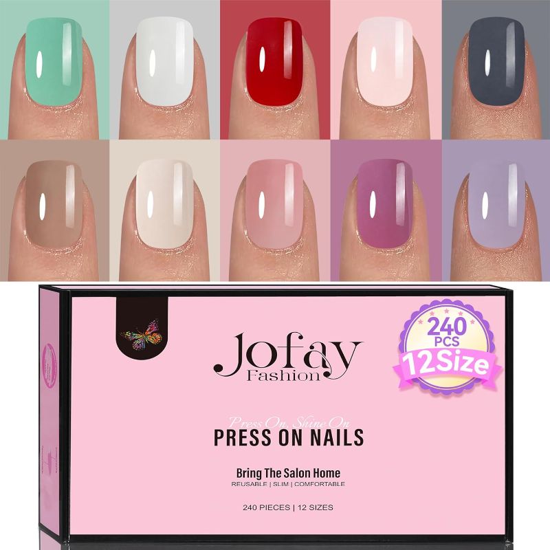 Photo 1 of ***2 COUNT OF 10 Packs?240 Pcs EACH)*** Press On Nails Short - Jofay Fashion Acrylic Soild Press On Nails Square Glue On Nails with Nail Glue, Fit Perfectly & Natural Stick On Nails Set (Classic Short Nails 1)
