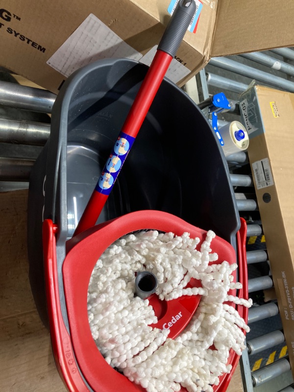 Photo 1 of ***DIRTY*** O-Cedar EasyWring Microfiber Spin Mop, Bucket Floor Cleaning System, Red, Gray Spin Mop & Bucket