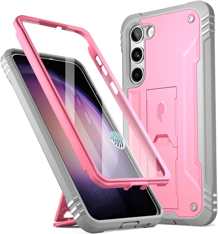 Photo 1 of Poetic Revolution Series Case for Samsung Galaxy S23 5G 6.2" (2023), Built-in Screen Protector Work with Fingerprint ID, Full Body Rugged Shockproof Protective Cover Case with Kickstand, Light Pink