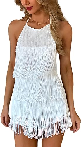 Photo 1 of Ella Lust Sexy Backless Fringe Dress Jumpsuit - Western Country Concert Cowgirl Outfit for Women Nashville Tassel Romper L