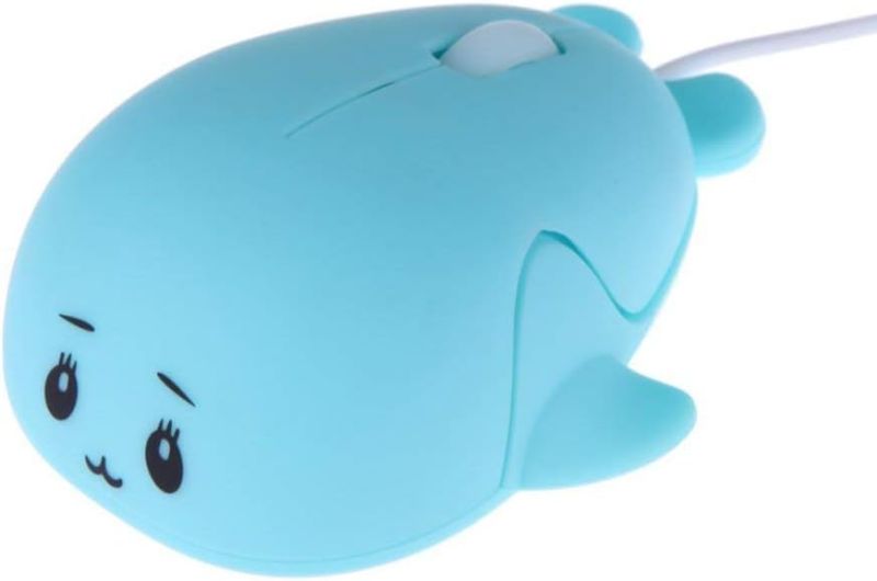 Photo 1 of Cute Animal Baby Dolphin Shape USB Wired Mouse 1600 DPI Optical Mice Mini Small Kids Children Mice Gift for Boy Girl Men Women Kids Mom Dad Boyfriend Daughter for PC Laptop Computer (Blue)