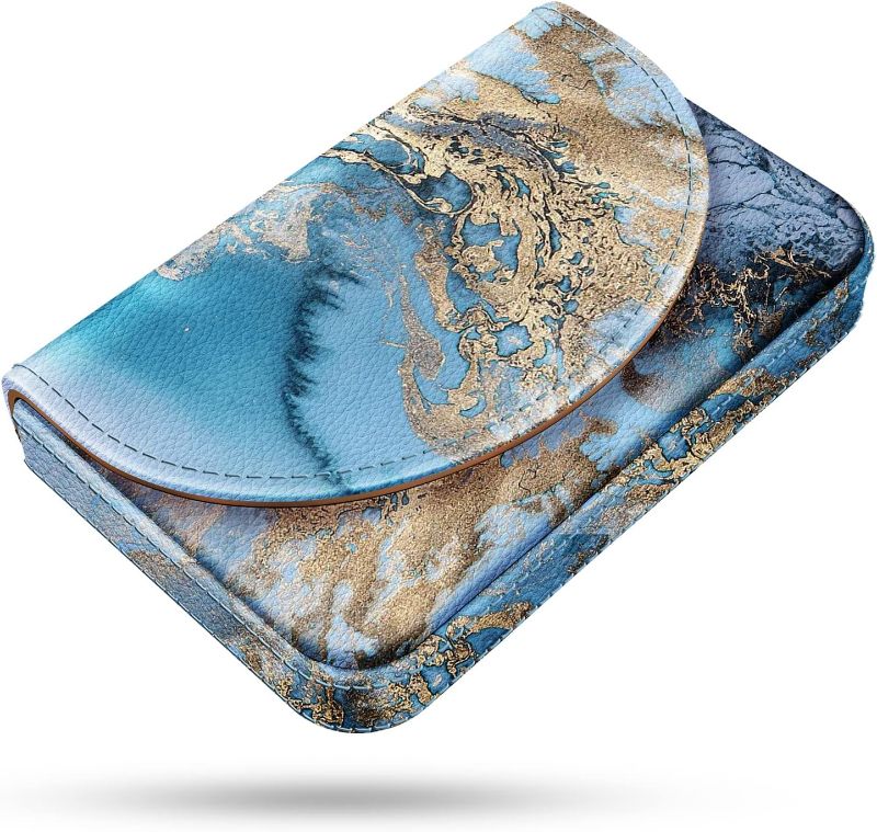 Photo 1 of Business Card Holder?PU Leather Business Card Case Color Printing Pattern Card Holder Wallet?Pockets Magnetic Credit Card Holders for Men and Women?Blue Marble