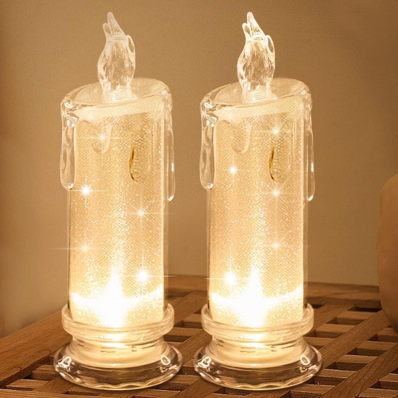 Photo 1 of 2 PCS White LED flameless Candles (D:2.5" x H:7"),LED Pillar Candles, Battery Included, Battery Operated Candles for Valentine's Day Bedroom Birthday Wedding Decorations