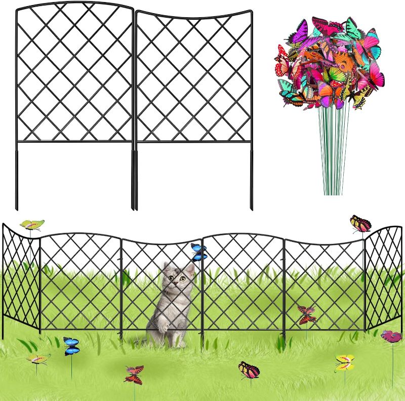 Photo 1 of 20 Pack Decorative Garden Fence,No Dig Fencing 24 in(H) X 22 ft(L) Coated Metal RustProof Landscape Animal Barrier for Dog,Flower Edging Fencing for Yard,Outdoor Decor ?10 Butterfly Stakes,Wave Shape