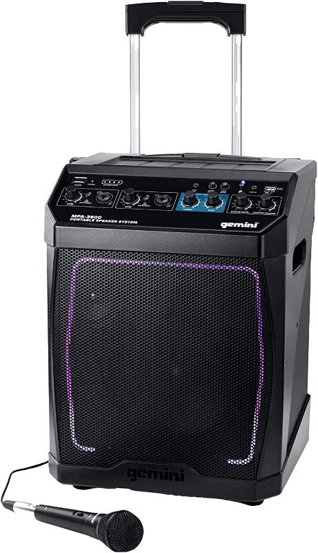 Photo 1 of **READ NOTES BEFORE PURCHASING ITEM** 
Gemini Sound MPA-3600, 160W Watts, Pro Audio DJ LED Party Light Portable Rechargeable Wireless Bluetooth Speaker Karaoke Machine System, Dual XLR / 1/4" Inputs, Trolley Handle and Microphone Set