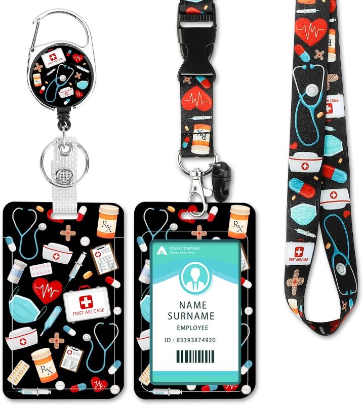 Photo 1 of ID Badge Holder with Lanyard, Retractable Badge Holders Reels with Lanyards Adjustable, for Women Kids Teacher Nurses Doctor Student