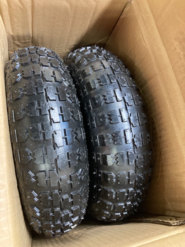 Photo 2 of 13 Inch 2 PCS Rubber Pneumatic Replacement Tires and Wheels 4.00-6 with 5/8'' Axle Bore Hole, Anti-slip Inflated Air Wheel for Wheelbarrow/Garden Utility Wagon/Hand Truck/Trolley/Garden Scooter etc.
