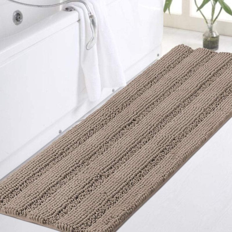 Photo 1 of ***THE MEASUREMENTS ARE UNKNOWN / ***product similar to the original photo***Turquoize Non-Slip Soft Chenille Bath Mat High Water Absorbent for Bath Room/Kitchen Machine-Washable, Perfect for Doormats,Tub,Size 47" X 17",Striped Pattern,Taupe
