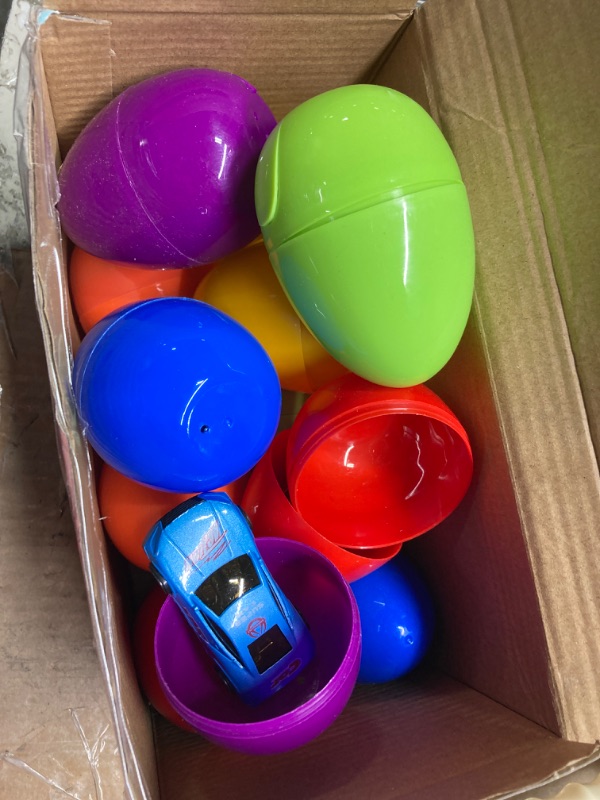 Photo 2 of 12 Die-Cast Car Filled Big Easter Eggs, 3.2" Bright Colorful Prefilled Plastic Easter Eggs with Different Die-cast Cars