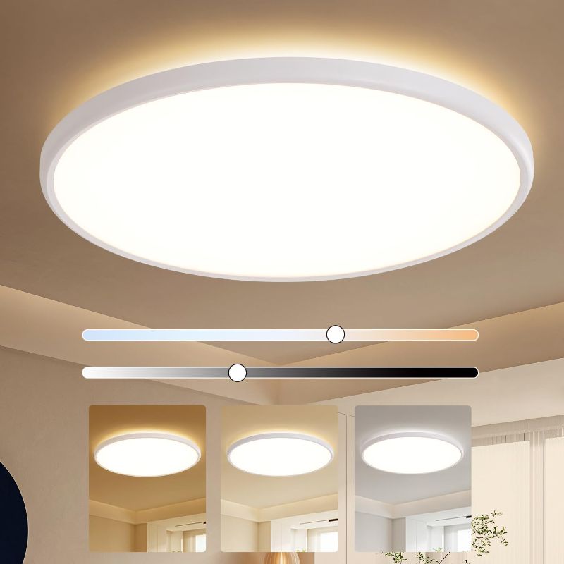 Photo 1 of 
TALOYA 18.2Inch LED Flush Mount Ceiling Light, 36W Dimmable Light Fixture, 3000K/4000K/6500K Selectable with Back Light, White Round LED Ceiling Light