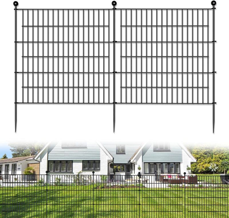 Photo 1 of 10 Panels No Dig Garden Fence for Outdoor Yard Decorative, 32 in(H) X 23.6 ft(L) Animal Barrier Fencing Rustproof Metal Wire Panel Border for Dog, Rabbits, and Patio Temporary Ground Stakes
