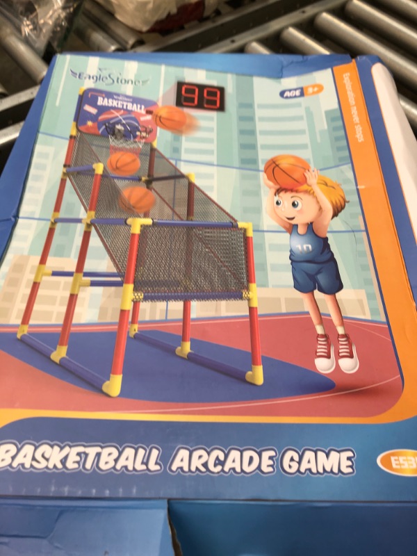 Photo 1 of EagleStone Basketball Hoop Arcade Game Indoor W/Electronic Scoreboard, Basketball Hoop Outdoor for Kids with 4 Balls, Cheer Sound. Toddler Basketball Sports Toys, Basketball Gift for Boys & Girls red