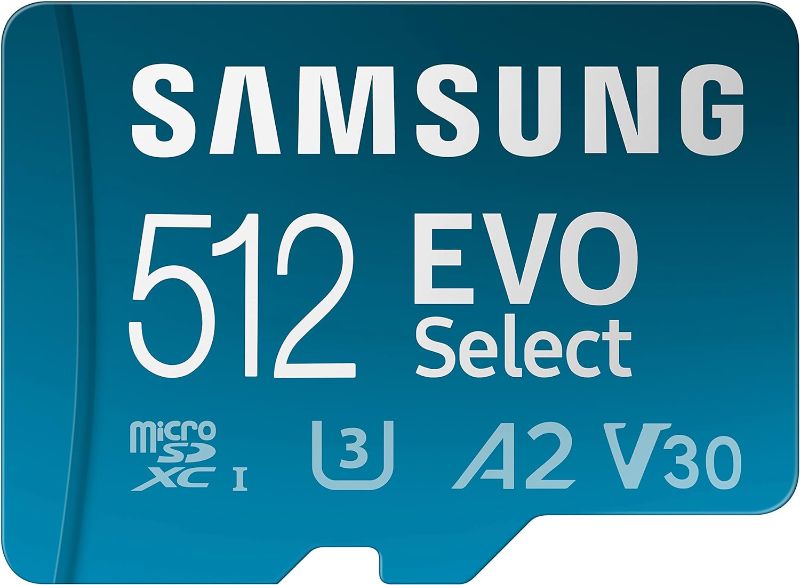 Photo 1 of SAMSUNG EVO Select Micro SD-Memory-Card + Adapter, 512GB microSDXC 130MB/s Full HD & 4K UHD, UHS-I, U3, A2, V30, Expanded Storage for Android Smartphones, Tablets, Nintendo-Switch (MB-ME512KA/AM)