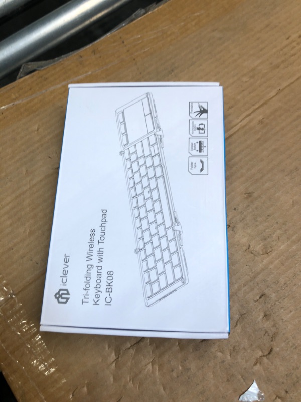 Photo 1 of iClever Bluetooth Keyboard, BK08 Folding Keyboard with Sensitive Touchpad (Sync Up to 3 Devices), Pocket-Sized Tri-Folded Fodable Keyboard for Windows Mac Android iOS
