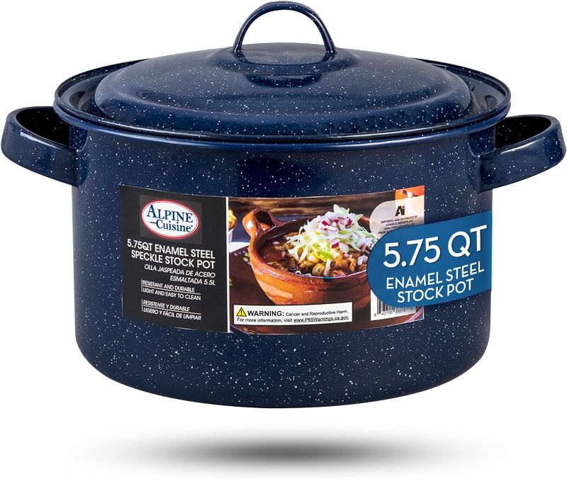 Photo 1 of Alpine Cuisine Enamel Steel Dark Blue Speckle Stock Pot 5.75qt with Lid, Healthy Cookware Commercial Grade Stockpots, Multi Cooking Pot for Stew, Sauce & Reheat Food, Compatible for Family Meals