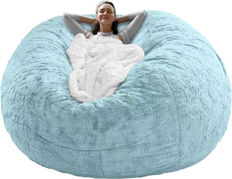 Photo 1 of  Bean Bag Chair Cover(it was only a Cover, not a Full Bean Bag) Chair Cushion, Big Round Soft Fluffy PV Velvet Sofa Bed Cover, Living Room Furniture, Lazy Sofa Bed Cover,5ft White