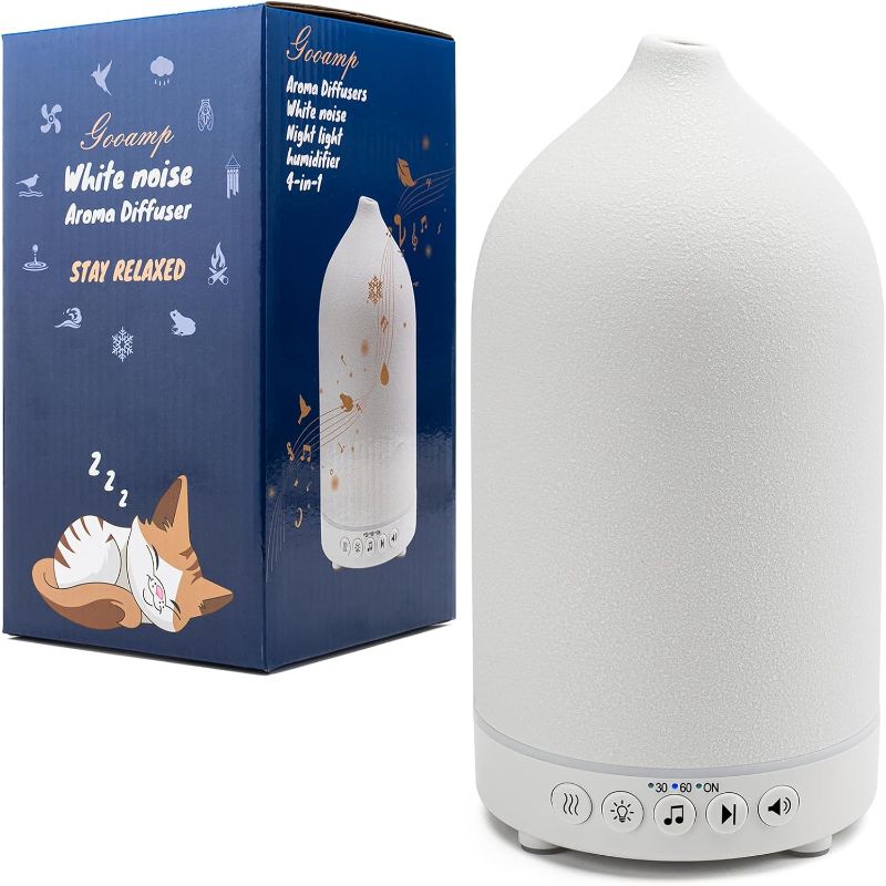 Photo 1 of 200ML White Noise Ceramic Diffuser,Sleep Sound Machine with 20 Natural Soothing Sounds, 7 Color Lights,Essential Oil Diffuser, Timer for Baby, Kids, Adults, Office, Home(White Grain)