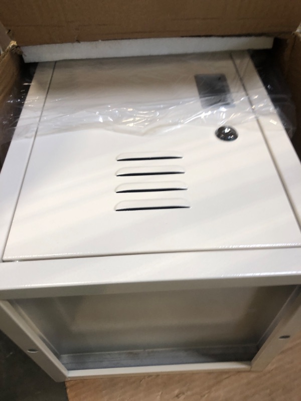 Photo 1 of Lockable Storage Cabinet Metal Lockable Steel Storage Cabinet Organizer Storage Lockers for Employees Vertical Metal Cabinets End Side Table Steel Bedside Storage Cabinet with Shelf (White)