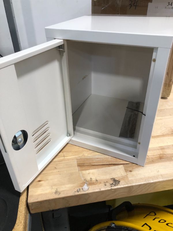 Photo 1 of Lockable Storage Cabinet Metal Lockable Steel Storage Cabinet Organizer Storage Lockers for Employees Vertical Metal Cabinets End Side Table Steel Bedside Storage Cabinet with Shelf (White)