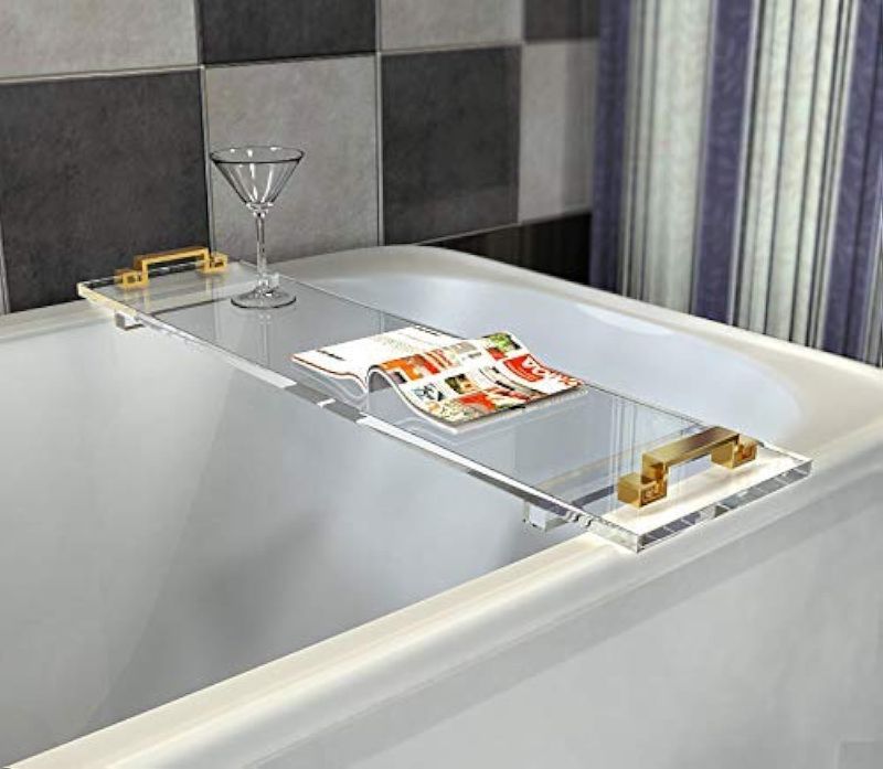 Photo 1 of Acrylic Bathtub Tray Caddy with Metal Handles, Lucite Clear Bathroom Tray