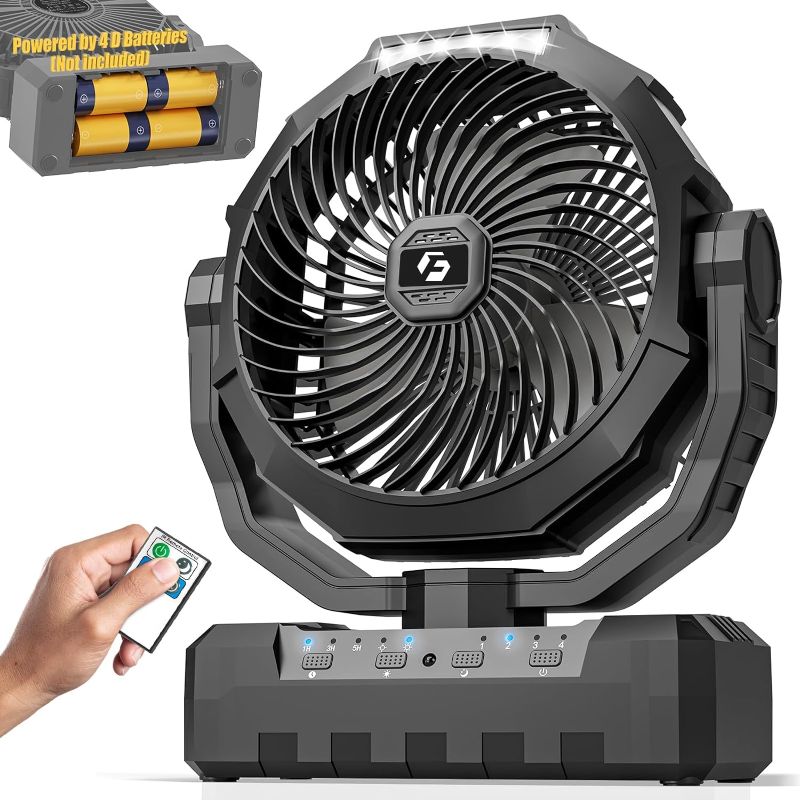 Photo 1 of Battery Operated Fan [200H Max], 2 IN 1 D-Cell Battery & USB Powered Fan, Portable Camping Fan with 4 Speeds, Light, Timer, Remote for Outdoor...