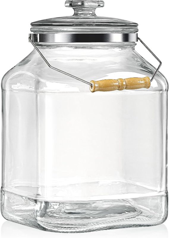 Photo 1 of 2.Gallon Wide Mouth Glass Jars with Lids, Heavy Duty Large Glass Jar with Lids, Glass Storage Jars with Removable & Rotatable Wooden Handle, Set of 1