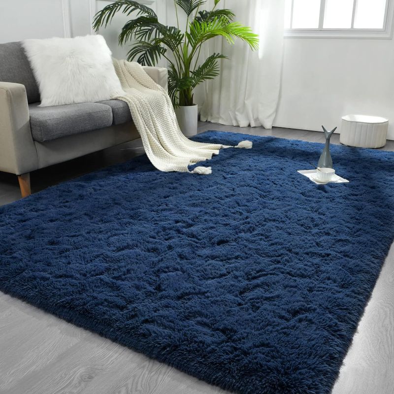 Photo 1 of Arbosofe Fluffy Soft Area Rugs for Bedroom Living Room, Navy Blue Shaggy Rugs 4 x 6 Feet, Carpet for Kids Room, Throw Rug for Nursery Room, Fuzzy Plush Rug for Dorm, Cute Room Decor for Baby 4 Feet x 6 Feet Navy Blue