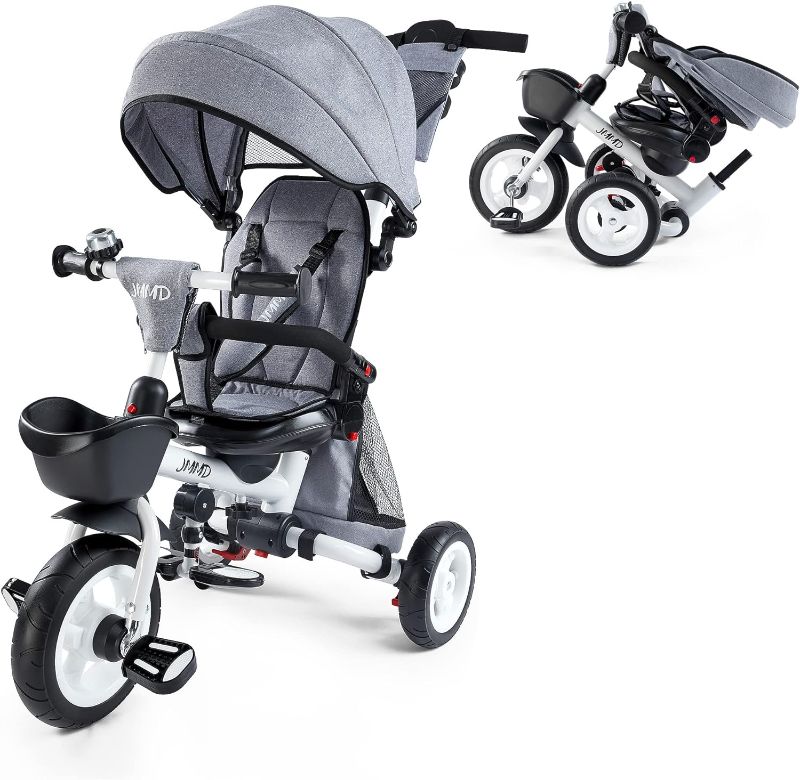 Photo 1 of Baby Tricycle, 7-in-1 Folding Kids Trike with Adjustable Parent Handle, Safety Harness & Wheel Brakes, Removable Canopy, Storage, Stroller Bike Gift for Toddlers 18 Months - 5 Years, Grey