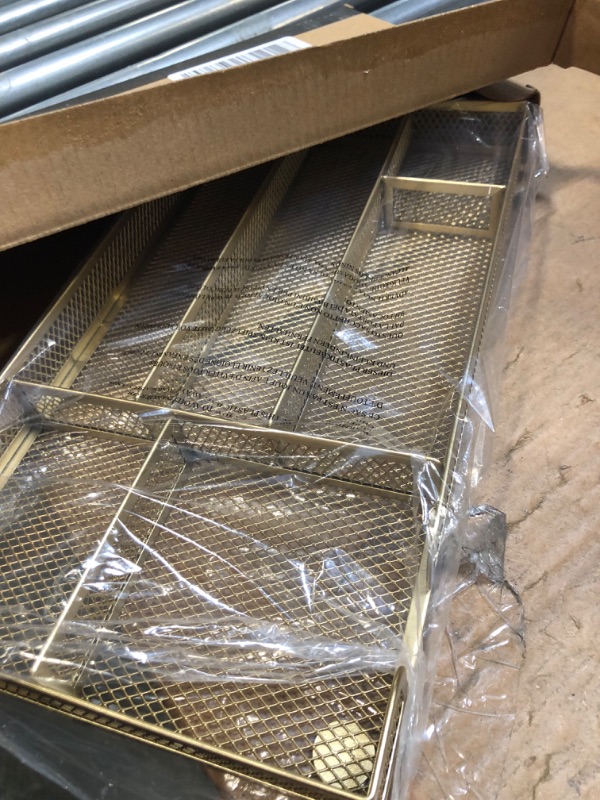 Photo 1 of Annova Desk Drawer Organizer Tray for Office Organization - Metal Mesh - Storage Tray with Dividers for Pens, Desktop Accessories, Bathroom, Kitchen, Makeup and Office Supplies (Small, Gold) Small Gold