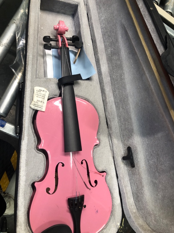 Photo 2 of **DAMAGED** ARTALL 3/4 Handmade Student Acoustic Violin Beginner Pack with Bow, Hard Case, Chin Rest, Spare Strings, Rosin and Bridge, Glossy Pink