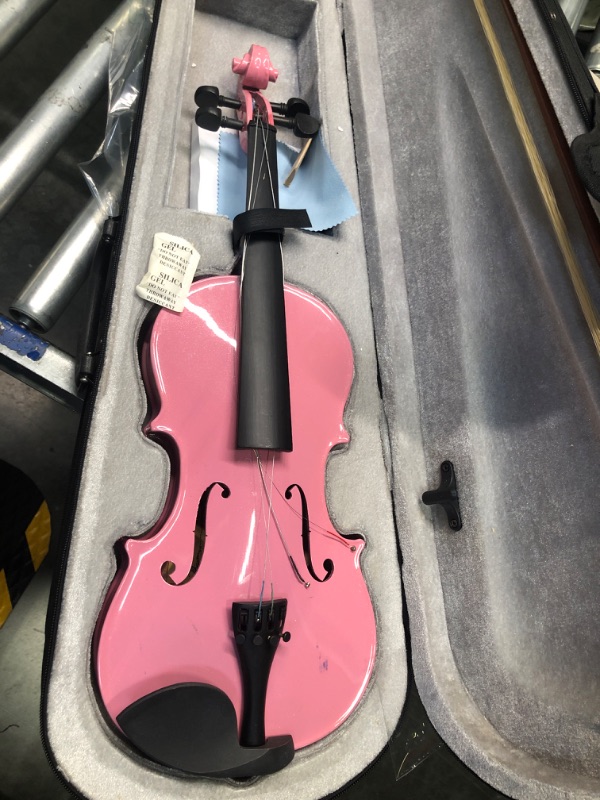 Photo 5 of **DAMAGED** ARTALL 3/4 Handmade Student Acoustic Violin Beginner Pack with Bow, Hard Case, Chin Rest, Spare Strings, Rosin and Bridge, Glossy Pink