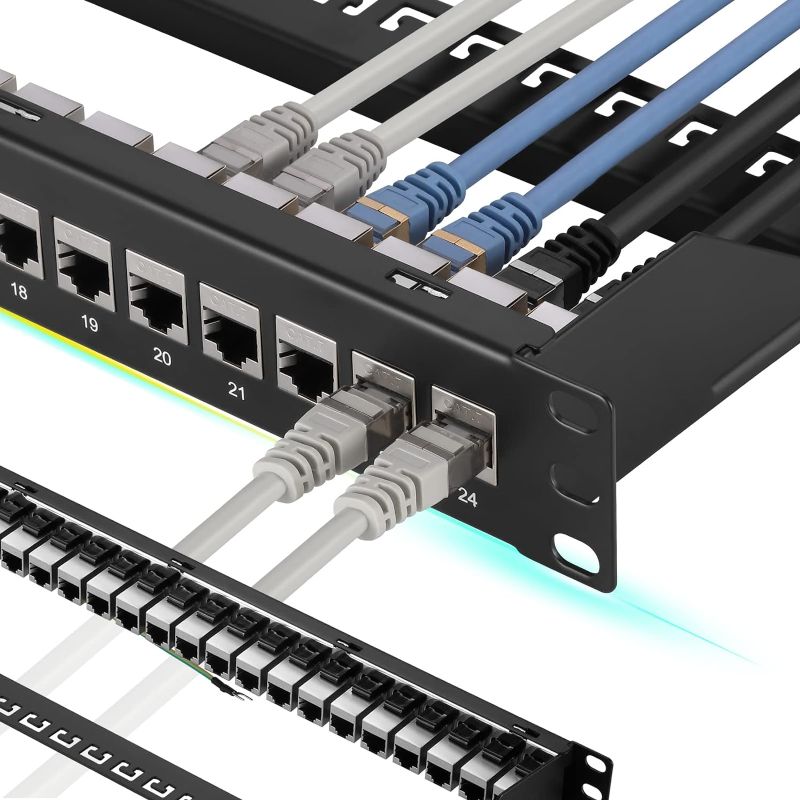 Photo 1 of Patch Panel 24 Port Cat7 with Inline Keystone 10G Support, Coupler Patch Panel STP Shielded 19-Inch with Removable Back Bar, 1U Network Patch Panel for Cat7, Cat6, Cat6A, Cat5e,
