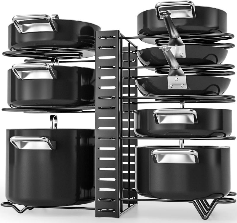 Photo 1 of G-TING Pot Rack Organizers, 8 Tiers Pots and Pans Organizer for Kitchen Organization & Storage, Adjustable Pot Lid Holders & Pan Rack for Kitchen, Lid Organizer for Pots and Pans With 3 DIY Methods
