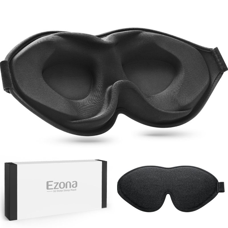 Photo 1 of  Ezona Sleep Mask, 3D Deep Contoured Eye Mask Sleeping for Men and Women, Suitable Side Sleeper 100% Light Blocking Blindfold & Eye Cover, Soft Comfort Eye Shade for Night Shift Travel Yoga Nap, Black