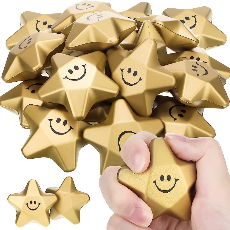 Photo 1 of 36 Pieces Star Stress Balls Star Mini Foam Ball Stress Relief Star Balls Star Stress Toys for Teens Adults Student Bag Fillers, Gold (Motivational, 1.6 Inch) Motivational 1.6 Inch