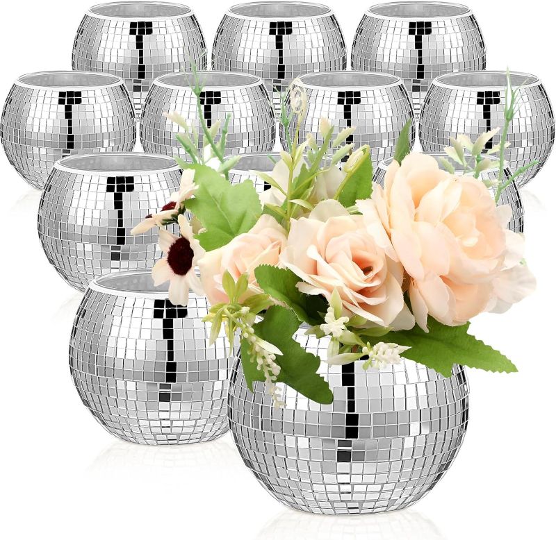 Photo 1 of ****MISSING PIECES**** 
Jinei Disco Ball Flower Vase Mirror Disco Ball Glass Vase Disco Ball Planter Candle Holder Glass Vase Bulk for Wedding Centerpieces Bedroom Kitchen Office Decoration Birthday(3" x 4", 6Pcs)